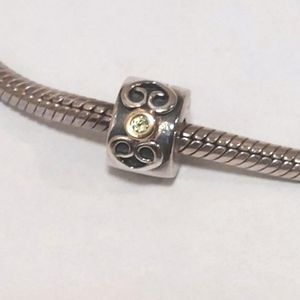 PANDORA Sterling Silver & 14K Gold Swirl  Double Heart Peridot Clip Charm